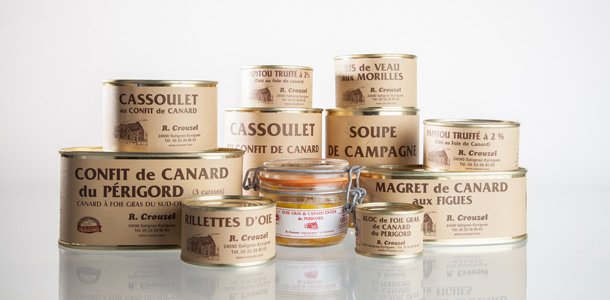 Extrait de la gamme des conserves de la famille Crouzel, artisan conserveur en Dordogne
