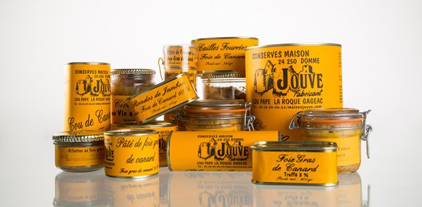 Extrait de la gamme des conserves de la famille Jouve, artisan conserveur en Dordogne
